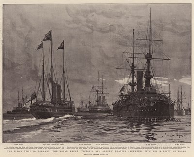 La Visita del Rey a Alemania, el Yate Real Victoria y Albert saliendo de Sheerness con Su Majestad a bordo de Charles Edward Dixon